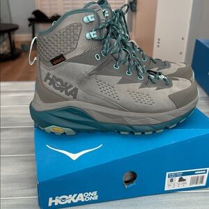 Hoka KAHA Gray and Teal Outdoor Boots